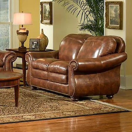 Traditional Leather Loveseat with Curved Back